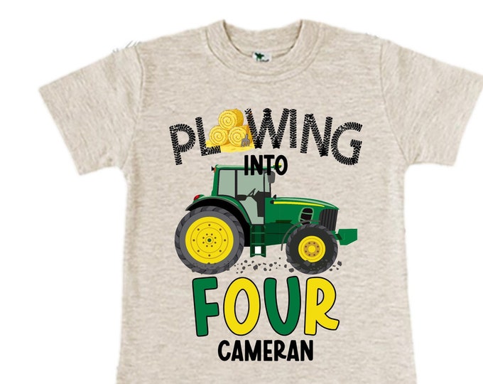 Personalized Tractor FOUR  Raglan Monster Truck theme Birthday Shirt. Two Birthday. Boy's Racing Birthday . Tractor Birthday .