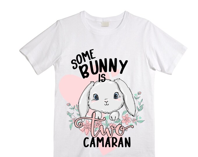Some BUNNY is TWO - Bunny Rabbit Theme Birthday Girl Shirt. Cake Smash Sleeve Birthday Shirt. TWO . Birthday Shirt