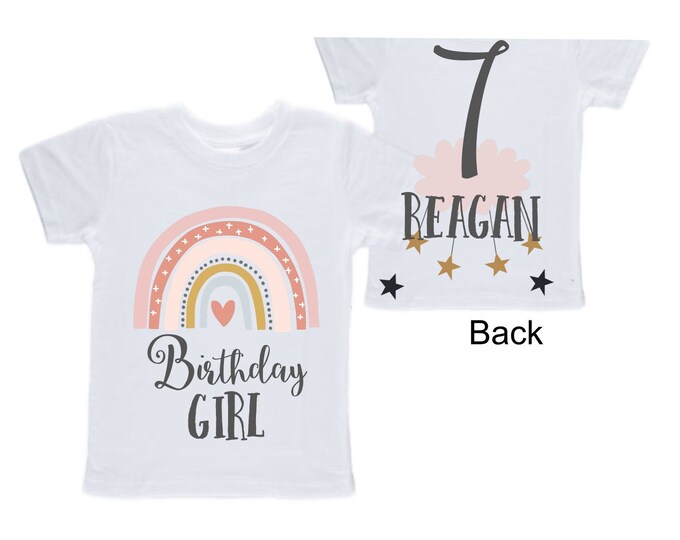 Personalized Rainbow SEVEN  Birthday Girl Shirt. Cake Smash Short Sleeve Birthday Shirt. 7th . Birthday Shirt