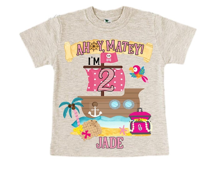 Personalized Two Pirate Rainbow . Pirate Ship.  Arrgh, Shiver me Timbers. Ahoy Matey Girls Birthday Shirt. 2nd Birthday Girl. Pirate Second