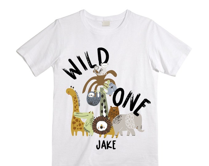 Personalized Let's Get Wild Safari theme Birthday Shirt. ONE Birthday. Boy's Safari Birthday Shirt. Jungle Safari Birthday Shirt.