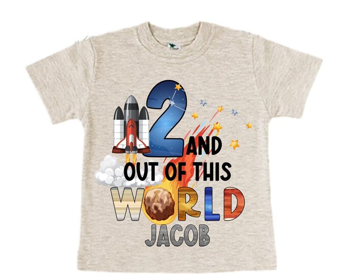 Personalized Space Birthday TWO Astronaut theme Birthday Shirt. TWO Birthday. Boy's Birthday Shirt. Spaceship Space ship Birthday Shirt.