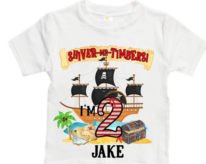 Personalized Pirate Ship theme Birthday Shirt. Two Birthday. Boy's Pirate Birthday. Shiver Me Timbers. Ahoy Matey. Arr. Arragh Shirt. Pirate