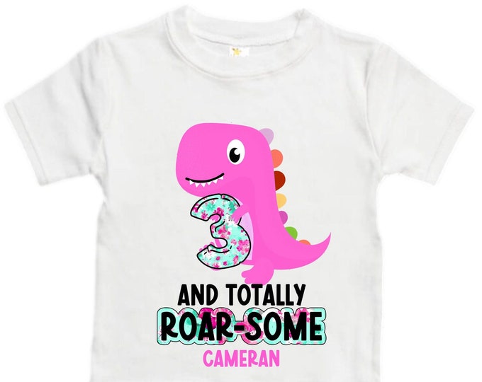 Personalized Dinosaur theme Birthday Shirt. Three Birthday. Girl's Floral Dino Birthday Shirt. Dinosaur Birthday Shirt. THREE Rex