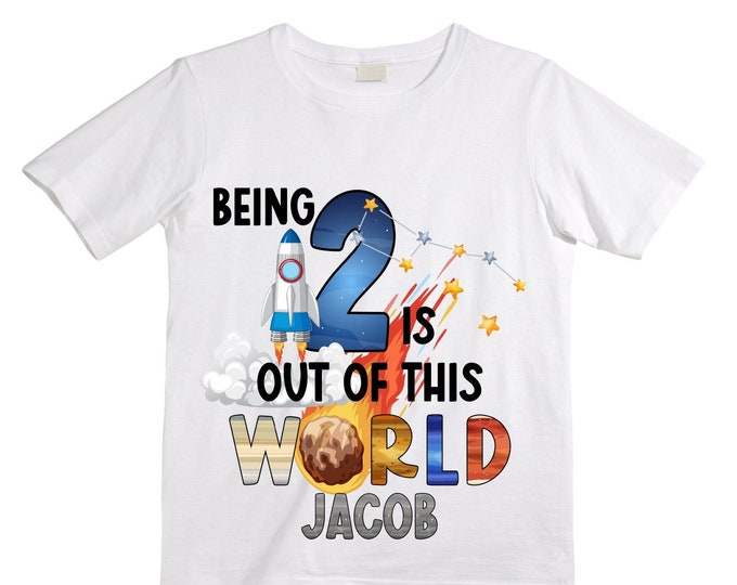 Personalized Space Birthday TWO Astronaut theme Birthday Shirt. TWO Birthday. Boy's Birthday Shirt. Spaceship Space ship Birthday Shirt.