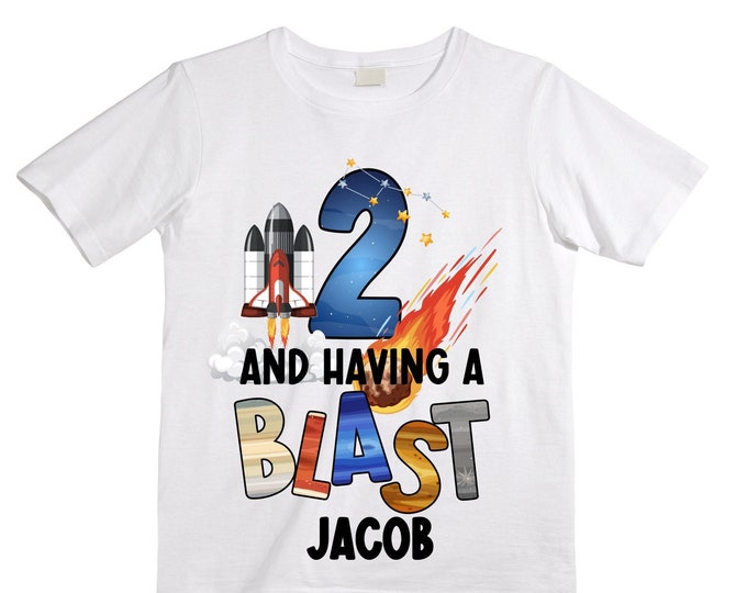 Personalized Space Birthday TWO Astronaut theme Birthday Shirt. TWO Birthday. Boy's Birthday Shirt. Spaceship Space ship Birthday Shirt.
