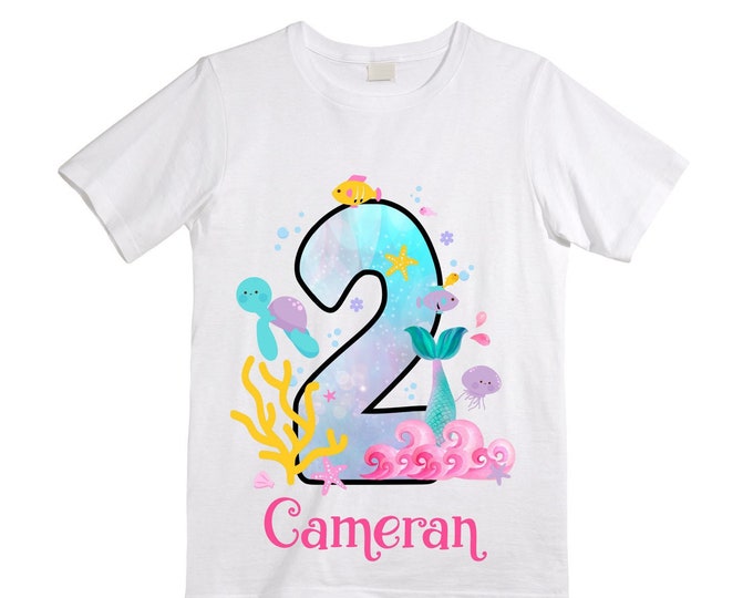 Personalized Mermaid Under the Sea Second Birthday TWO Birthday Girl Shirt. Cake Smash Sleeve Birthday Shirt. TWO . Birthday Shirt.
