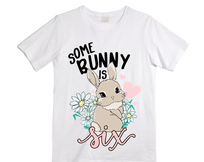 Personalized Some BUNNY is SIX - Rabbit Bunny Themed Birthday Girl Shirt. Cake Smash Birthday Shirt. 6th . Birthday Shirt