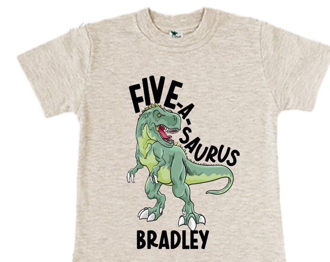 Personalized Dinosaur Themed Birthday Boy Raglan Dinosaur theme Birthday Shirt. FIVE Birthday. Boy's Dino Birthday. Dinosaur Birthday Shirt.
