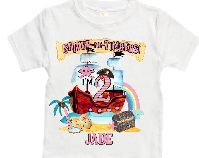Personalized Two Pirate Rainbow . Pirate Ship.  Arrgh, Shiver me Timbers. Ahoy Matey Girls Birthday Shirt. 2nd Birthday Girl. Pirate Second