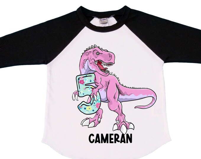 Personalized Dinosaur theme Birthday Shirt. Three Birthday. Girl's Floral Dino Birthday Shirt. Dinosaur Birthday Shirt. Five A Saurus