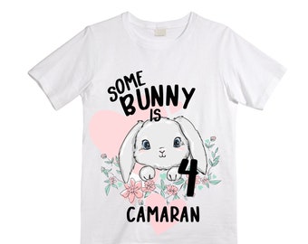 Some BUNNY is Four - Bunny / Rabbit Birthday Girl Shirt. Cake Smash Birthday Shirt. 4th . Birthday Shirt