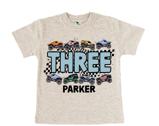 Personalized Monster Truck Birthday Shirt, Crushing It, Boy's THREE