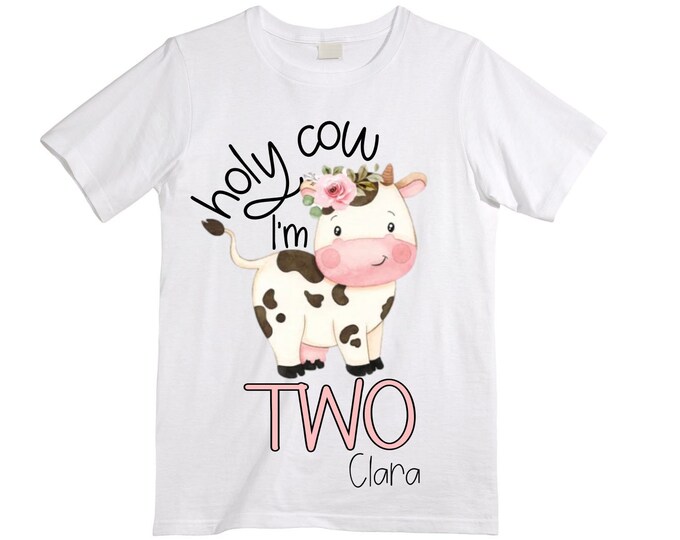Personalized Holy Cow I'm TWO Barn Farm Animal theme Birthday Shirt. Two Birthday. Girls Barn Birthday Shirt.  Farm Birthday Shirt