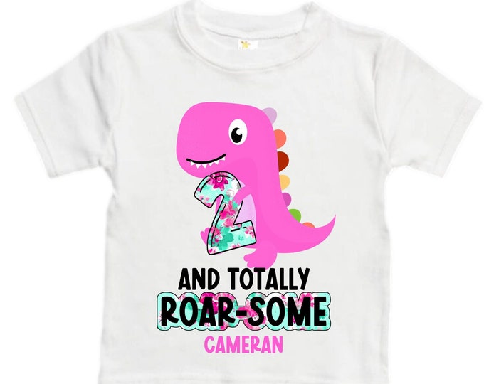 Personalized Two Rex Raglan Dinosaur theme Birthday Shirt. Two Birthday. Girl's Dino Birthday Shirt. Dinosaur Birthday Shirt.