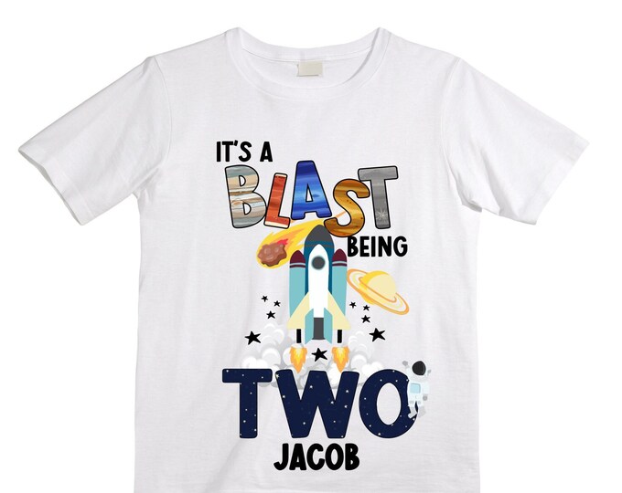Personalized Space Birthday TWO Astronaut theme Birthday Shirt. TWO Birthday. Boy's Birthday Shirt. Spaceship Space ship Birthday Shirt.