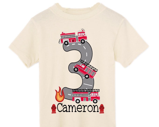 Personalized Sound the Alarm I'm 3 Fire Truck theme Birthday Shirt. THREE Birthday. Boy's Truck Birthday Shirt. Fire Truck Birthday Shirt.