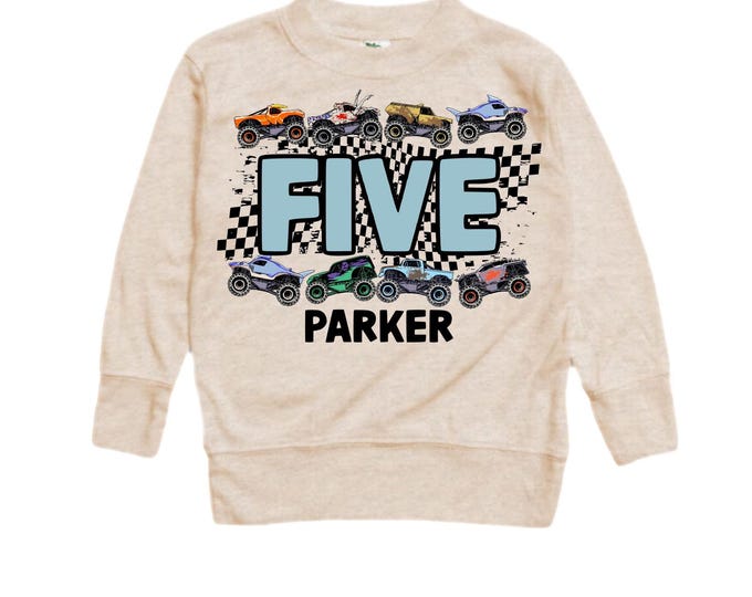 Personalized Monster Truck Birthday Shirt. FIVE Birthday. Boy's Truck Birthday Shirt.