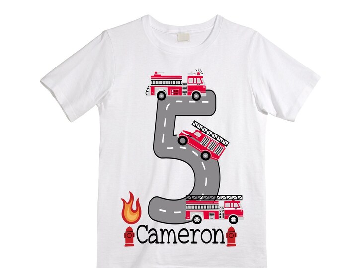 Personalized Sound the Alarm I'm 5 Fire Truck Truck FIVE Raglan Monster Truck theme Birthday Shirt. FIVE Birthday. FireTruck Birthday .