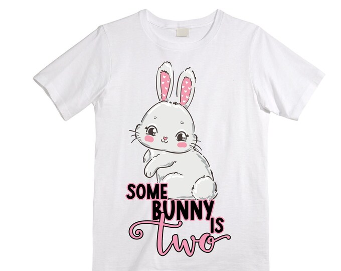 Some BUNNY is TWO - Bunny Rabbit Theme Birthday Girl Shirt. Cake Smash Sleeve Birthday Shirt. TWO . Birthday Shirt