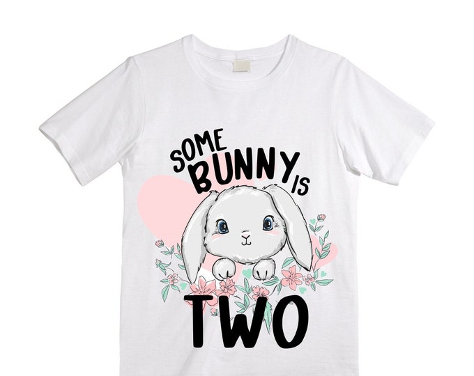 Some BUNNY is TWO - Bunny Rabbit Theme Birthday Girl Shirt. Cake Smash Sleeve Birthday Shirt. TWO . Birthday Shirt