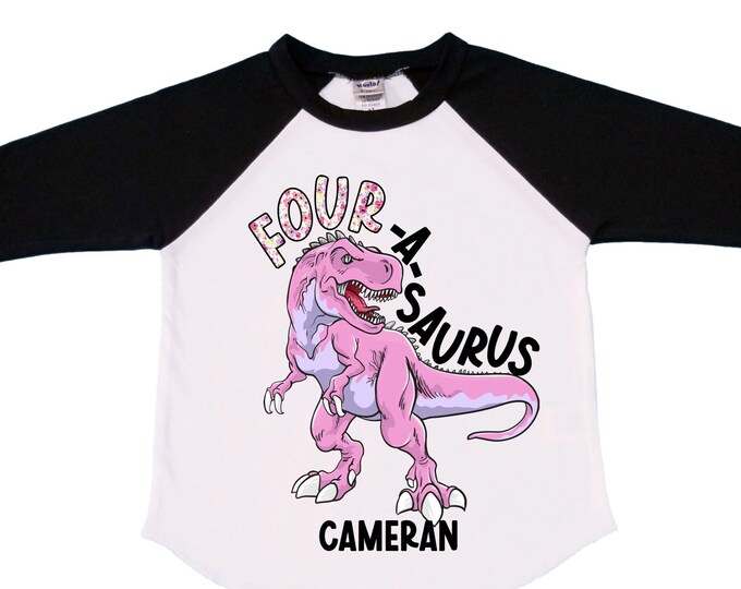 Personalized Dinosaur theme Birthday Shirt. Four Birthday. Girl's Floral Dino Birthday Shirt. Dinosaur Birthday Shirt. FOUR A Saurus