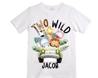 Personalized Let's Get Wild Safari theme Birthday Shirt. Two Birthday. Boy's Safari Birthday Shirt. Jungle Safari Birthday Shirt.
