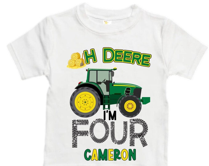 Personalized Tractor FOUR  Raglan Monster Truck theme Birthday Shirt. Two Birthday. Boy's Racing Birthday . Tractor Birthday .
