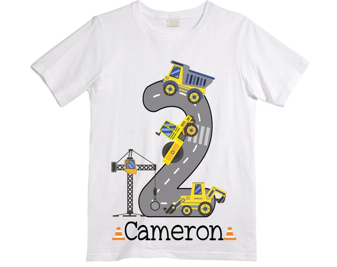 Personalized Construction Themed Digger Truck Construction theme Birthday Shirt. Two Birthday. Boy's Truck Birthday . Construction Shirt.
