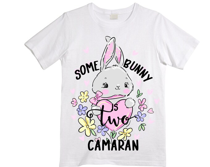 Some BUNNY is TWO - Bunny Rabbit Theme Birthday Girl Shirt. Cake Smash Sleeve Birthday Shirt. TWO . Birthday Shirt