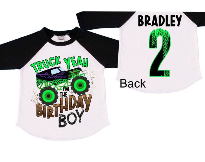 Personalized Monster Truck theme Birthday Shirt. Two Birthday. Boy's Truck Birthday Shirt. Monster Truck Racing Birthday Shirt.