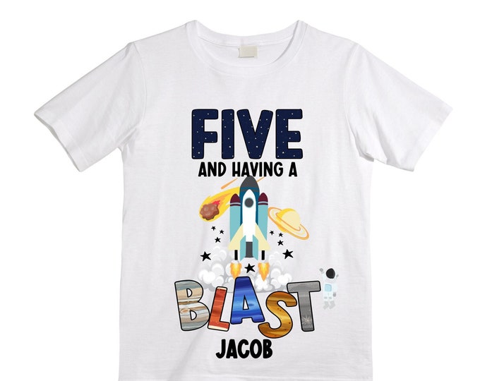 Personalized Space Birthday FIVE Astronaut theme Birthday Shirt. 5th Birthday. Boy's Birthday Shirt. Spaceship Space ship Birthday Shirt.
