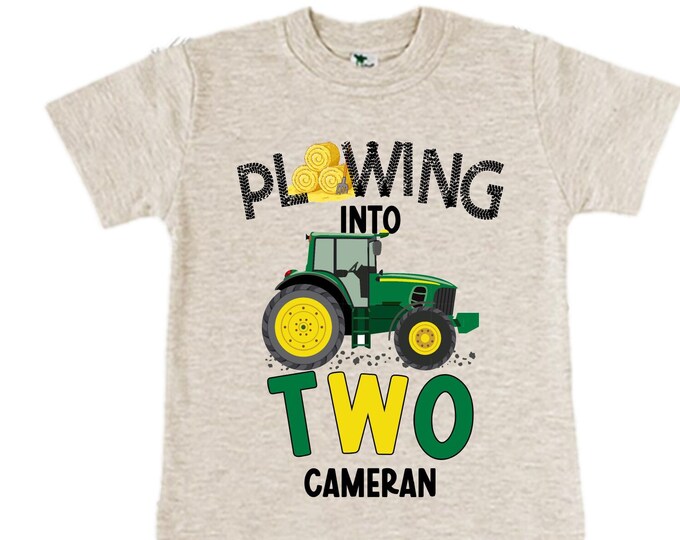 Personalized Farm Green Tractor Farm Animal theme Birthday Shirt. Two Birthday. Boy's Tractor Birthday Shirt.  Farm Birthday Shirt.