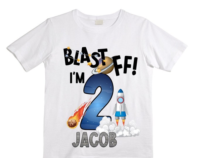 Personalized Space Birthday TWO Astronaut theme Birthday Shirt. TWO Birthday. Boy's Birthday Shirt. Spaceship Space ship Birthday Shirt.