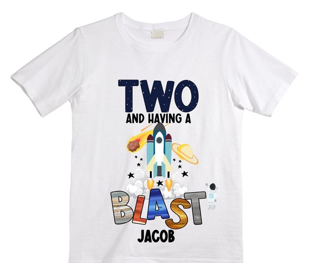 Personalized Space Birthday TWO Astronaut theme Birthday Shirt. TWO Birthday. Boy's Birthday Shirt. Spaceship Space ship Birthday Shirt.