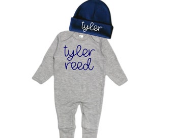 Personalized Name Baby Outfit. Baby Shower Gift. New Born Bring Home Outfit.