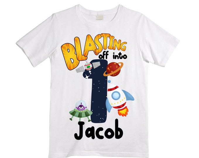 Space Birthday ONE Astronaut theme Birthday Shirt. ONE Birthday. Boy's Truck Birthday Shirt. Spaceship Space ship Birthday Shirt.