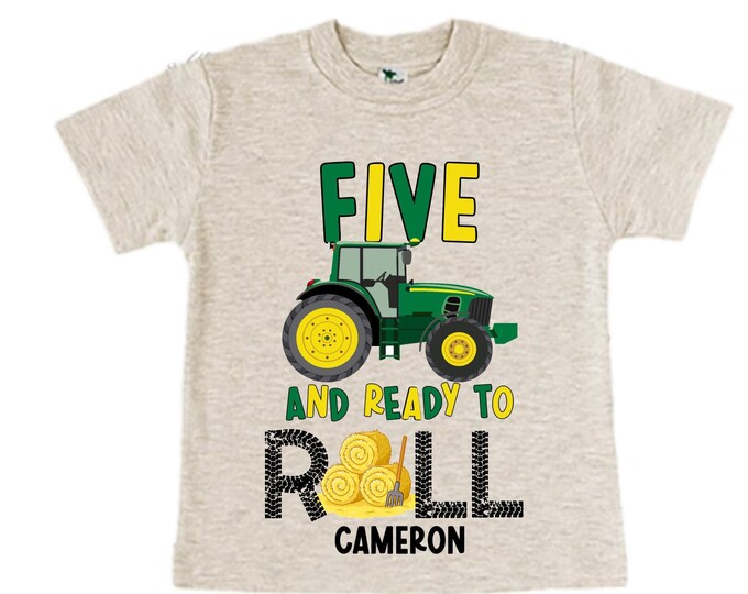 Personalized Green Tractor Truck FIVE Raglan Monster Truck theme Birthday Shirt. FIVE Birthday. Racing Birthday . Tractor Truck Birthday .