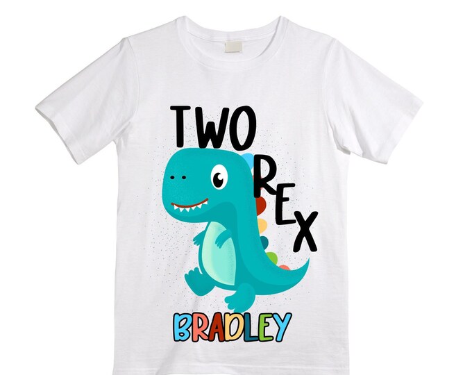 Personalized Two Rex Dinosaur theme Birthday Shirt. Two Birthday. Boy's Dino Birthday Shirt. Dinosaur Birthday Shirt.