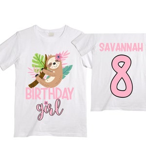 Personalized Sloth themed EIGHT Birthday Girl Shirt. Cake Smash Short Sleeve Birthday Shirt. 8th . Birthday Shirt