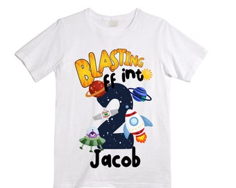 Personalized Space Birthday TWO Astronaut theme Birthday Shirt. TWO Birthday. Boy's Birthday Shirt. Spaceship Space ship Birthday Shirt.