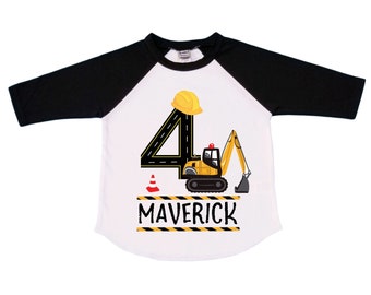 Personalized 4 Digger Construction  FOUR  Trash Truck theme Birthday Shirt. Fourth Birthday. Boy's Birthday .