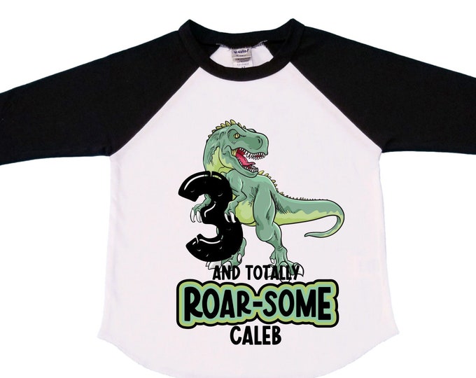 Personalized Dinosaur theme Birthday Shirt. Three Birthday. Boy's Dino Birthday Shirt. Dinosaur Birthday Shirt. THREE Rex