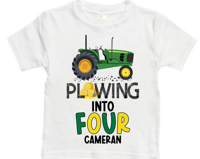 Personalized Tractor FOUR  Raglan Monster Truck theme Birthday Shirt. Two Birthday. Boy's Racing Birthday . Tractor Birthday .