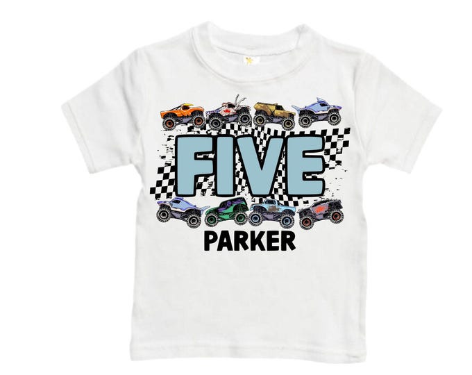 Personalized Monster Truck Birthday Shirt, "Crushing It" - Boy's Age Five