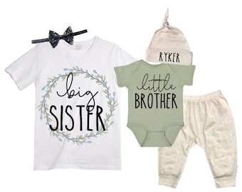 Big Sister/Little Brother Matching Sibling Set. Baby Shower Gift. Take Home Outfit. Matching Sibling Set