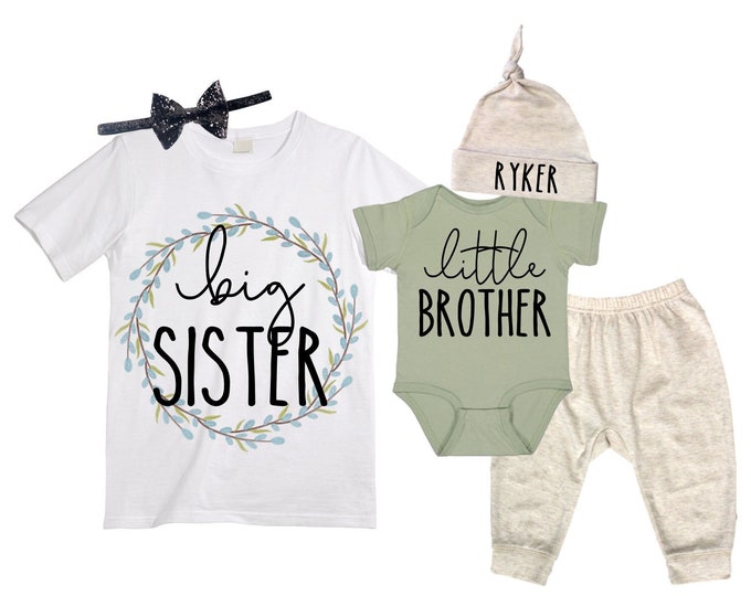 Big Sister/Little Brother Matching Sibling Set. Baby Shower Gift. Take Home Outfit. Matching Sibling Set