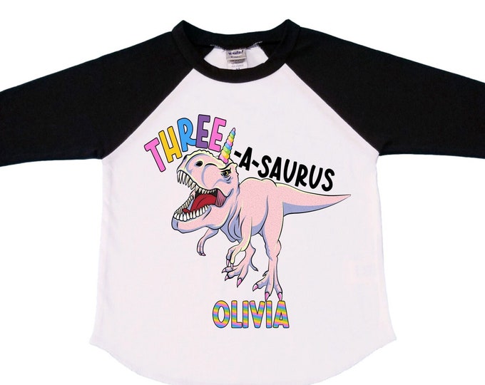 Personalized Dinosaur theme Birthday Shirt. Three Birthday. Girl's Floral Dino Birthday Shirt. Dinosaur Birthday Shirt. THREE Rex