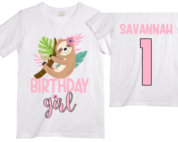 Personalized Sloth Themed ONE Birthday Girl Shirt. Cake Smash Sleeve Birthday Shirt. ONE . Birthday Shirt
