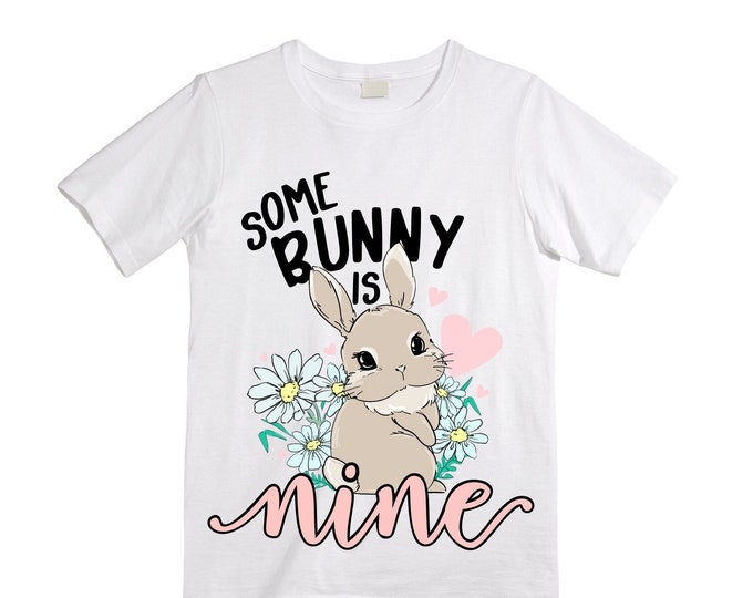 Personalized Some BUNNY is NINE Rabbit Bunny themed NINE Birthday Girl Shirt. Cake Smash Short Sleeve Birthday Shirt. 9th . Birthday Shirt